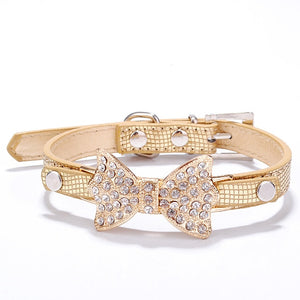 Crystal Bow PU Leather Pet Collar Puppy