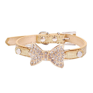 Crystal Bow Leather Pet Collar