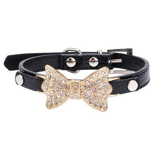 Crystal Bow Leather Pet Collar