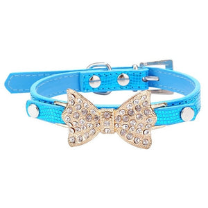 Crystal Bow Leather Pet Collar