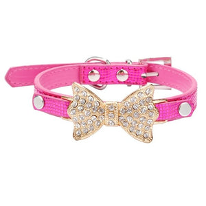 Crystal Bow Leather Pet Collar