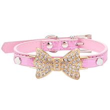 Load image into Gallery viewer, Crystal Bow Leather Pet Collar