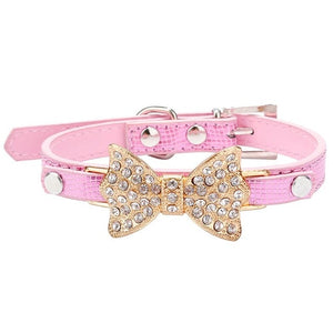 Crystal Bow Leather Pet Collar