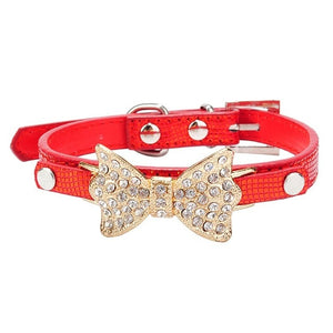 Crystal Bow Leather Pet Collar