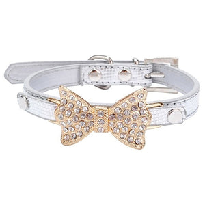 Crystal Bow Leather Pet Collar