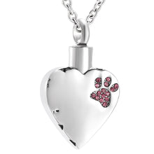 Load image into Gallery viewer, Stainless Steel Pet Paw Print Inlay Heart Crystal