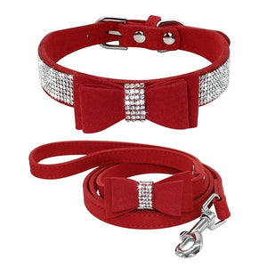 Leather Dog Collar & Leash Set Crystal