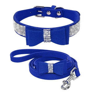 Leather Dog Collar & Leash Set Crystal