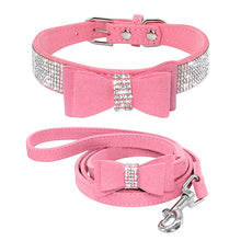 Load image into Gallery viewer, Leather Dog Collar &amp; Leash Set Crystal