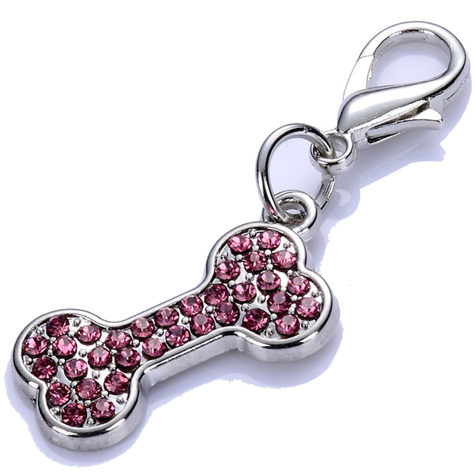 Rhinestone Dog Tag Crystal Bone Shaped Charms