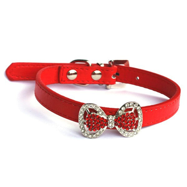 Crystal Bowknot PU Leather Puppy